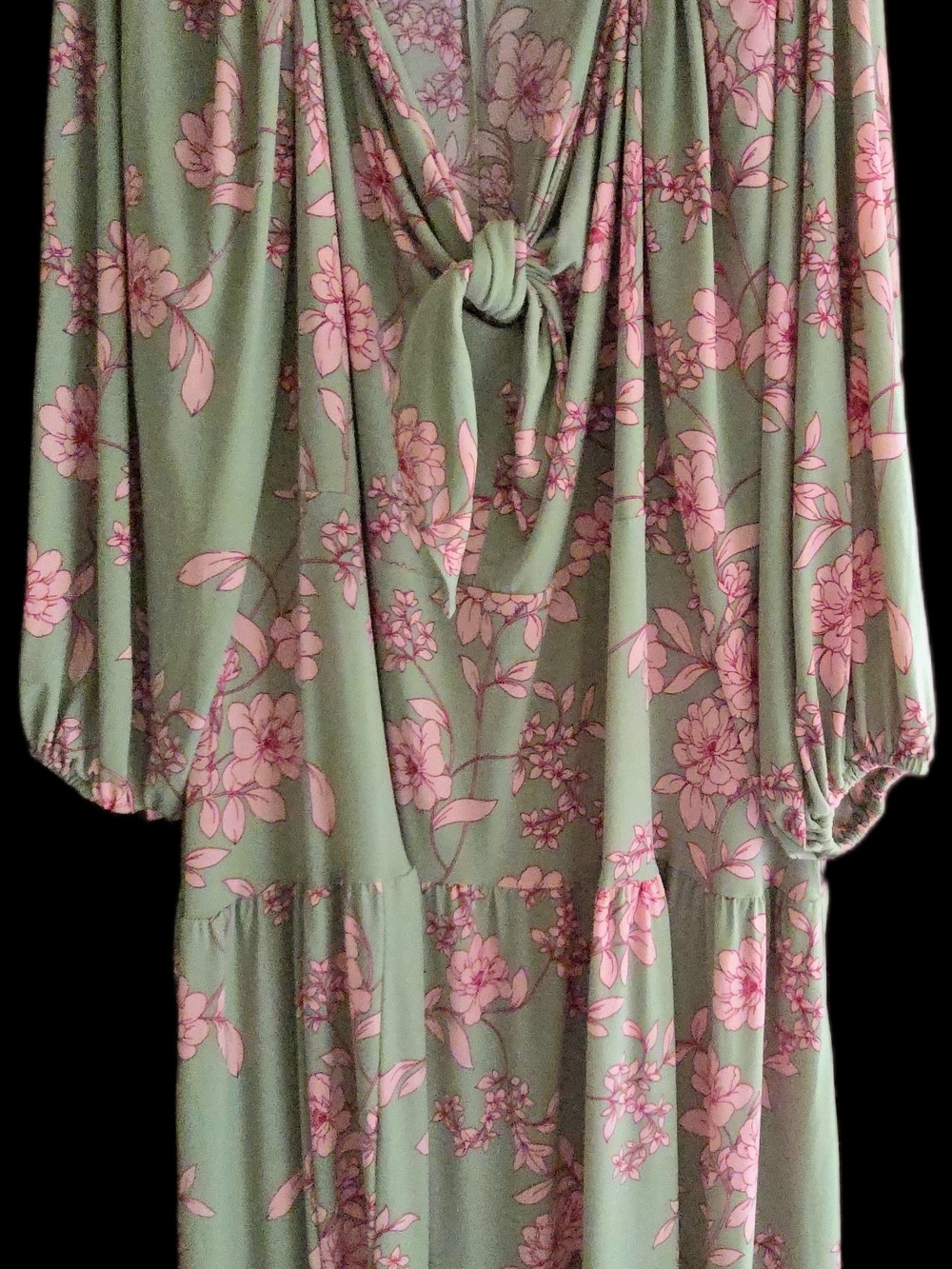 Eloquii Green Maxi Dress with Pink Floral Print - Picture 2 of 3